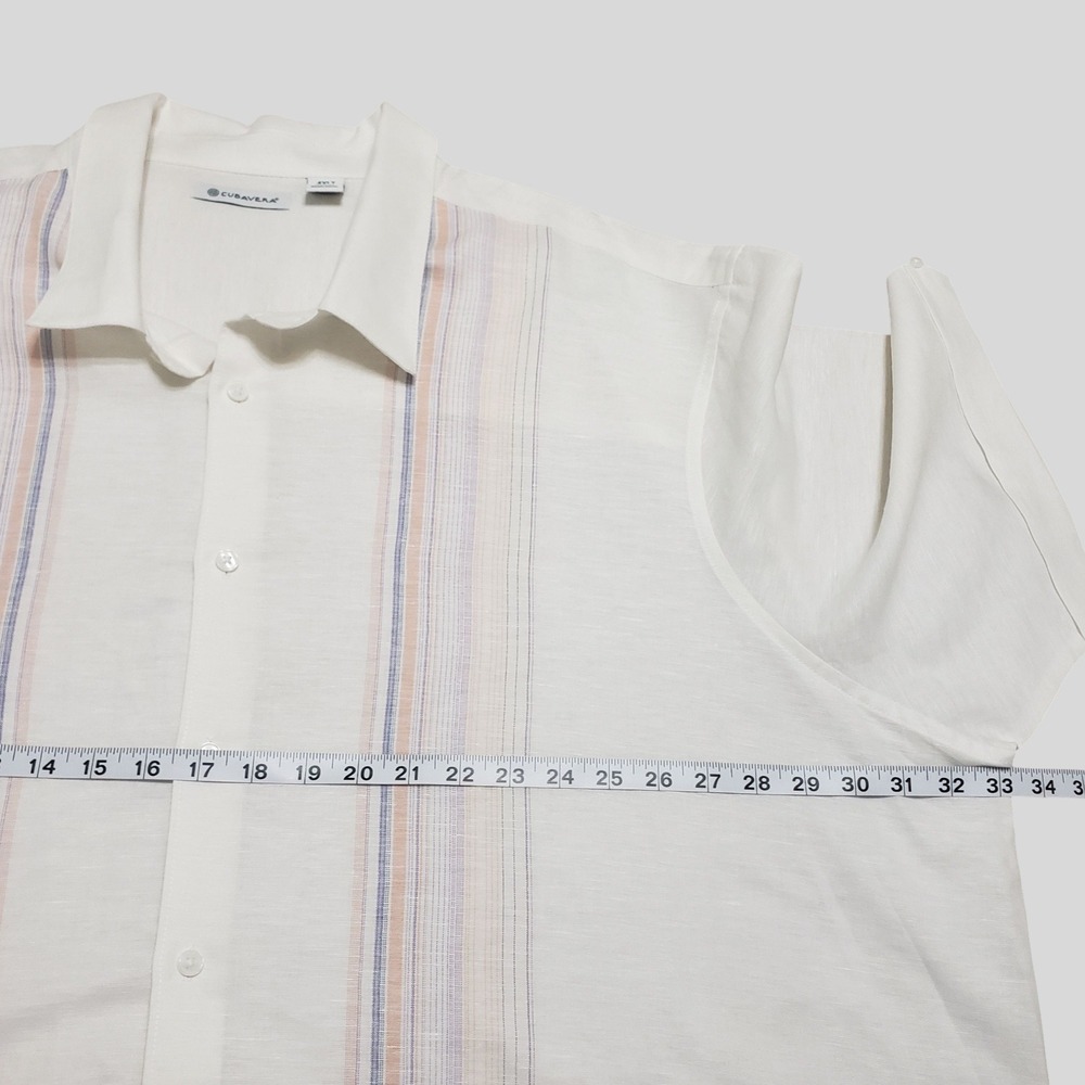 Cubavera Mens 4XLT White Linen Blend Striped Short Sleeve Button Up Shirt - Picture 7 of 10
